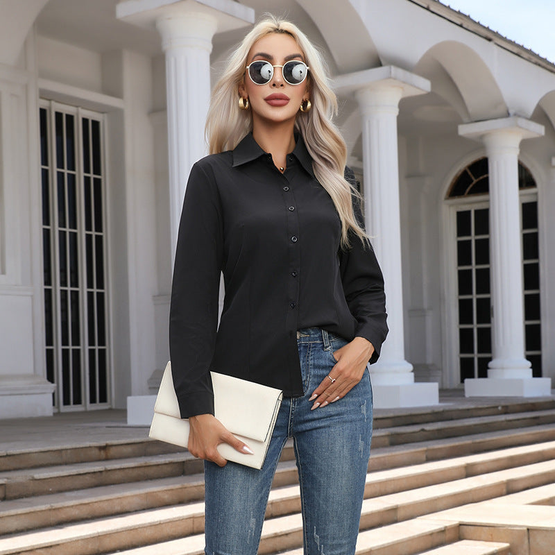 Haut boutonné classique à col chemise, style décontracté chic