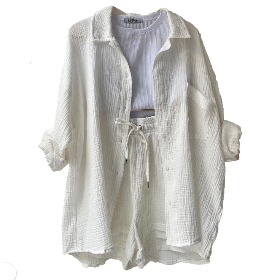 Ensemble chic et confortable – chemise col à revers + short ajustable