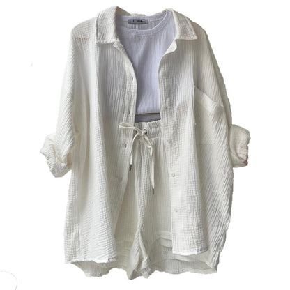 Ensemble chic et confortable – chemise col à revers + short ajustable