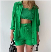 Ensemble chic et confortable – chemise col à revers + short ajustable