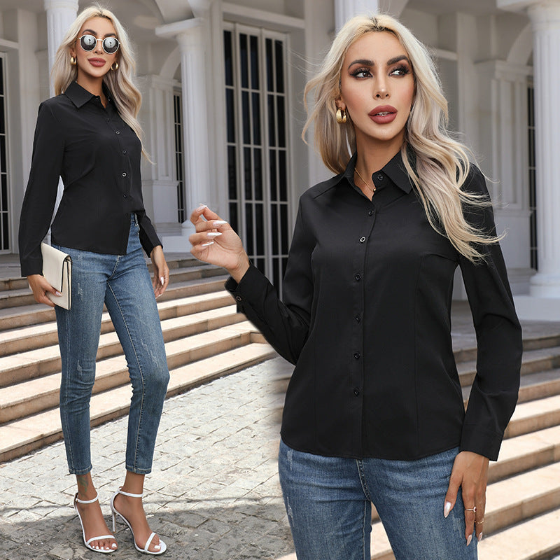 Haut boutonné classique à col chemise, style décontracté chic